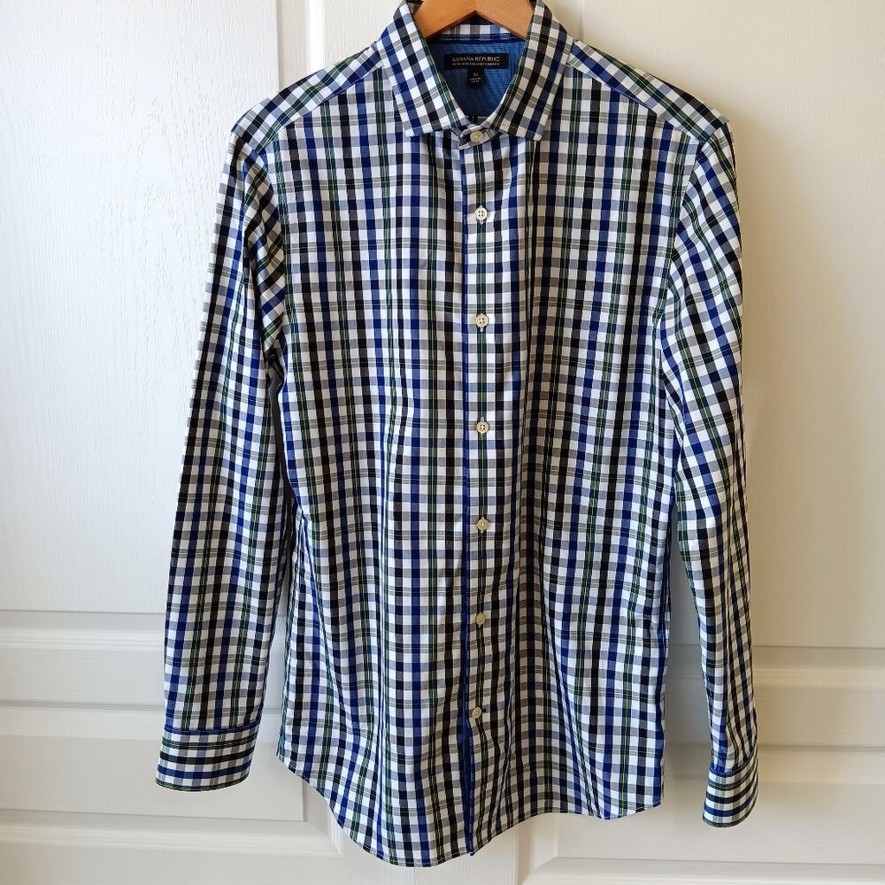 Banana Republic Men's Multicolor Gingham Non-Iron Tailored Slim Fit Shirt Size M